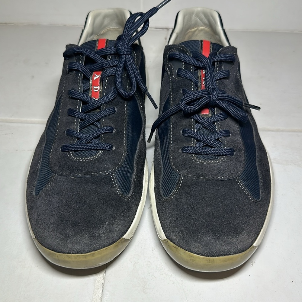 PRADA men’s blue suede and nylon low top sneakers Size: 9.5 - Picture 3 of 12